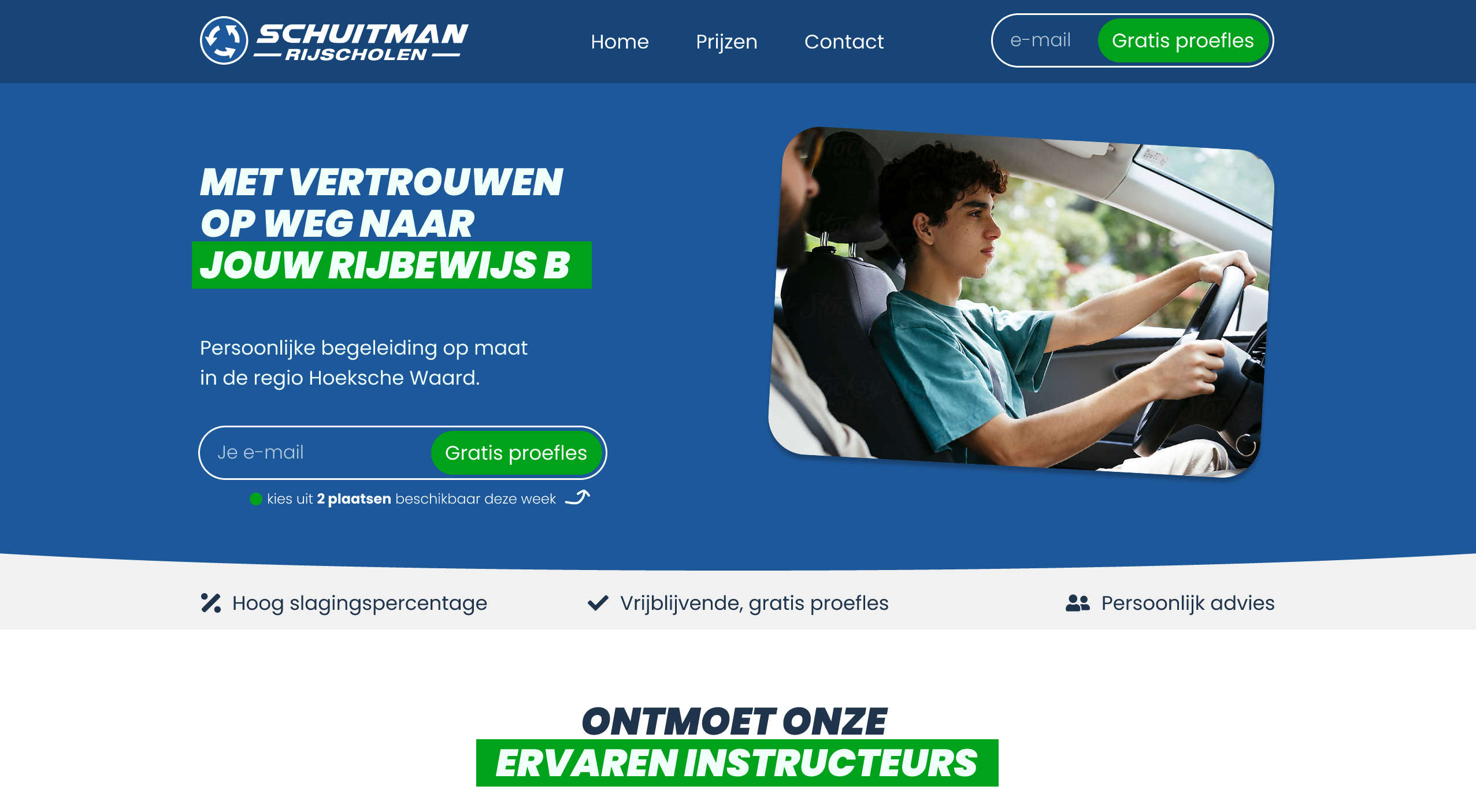 A screenshot of a hero section of a website that is about a driving school.